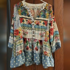 John Mark Colorful Patchwork Peplum Top